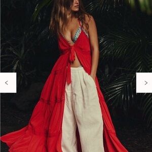 Free People Red Tie-Front Maxi Loralie Dress NWT